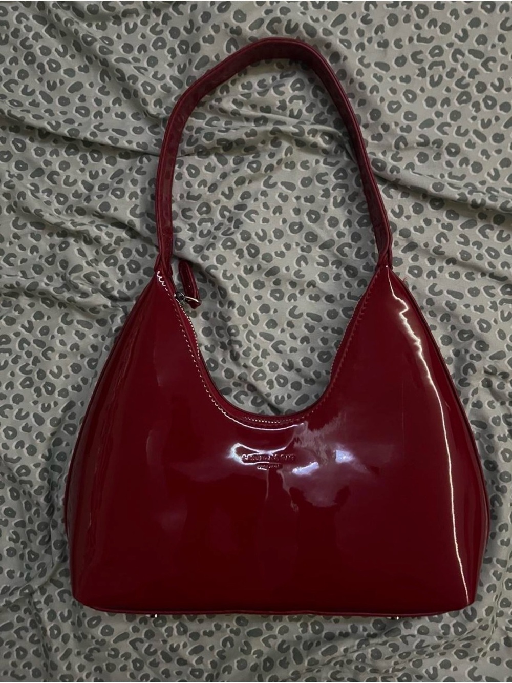 Patent Leather Shoulder Bag in Deep Burgundy
